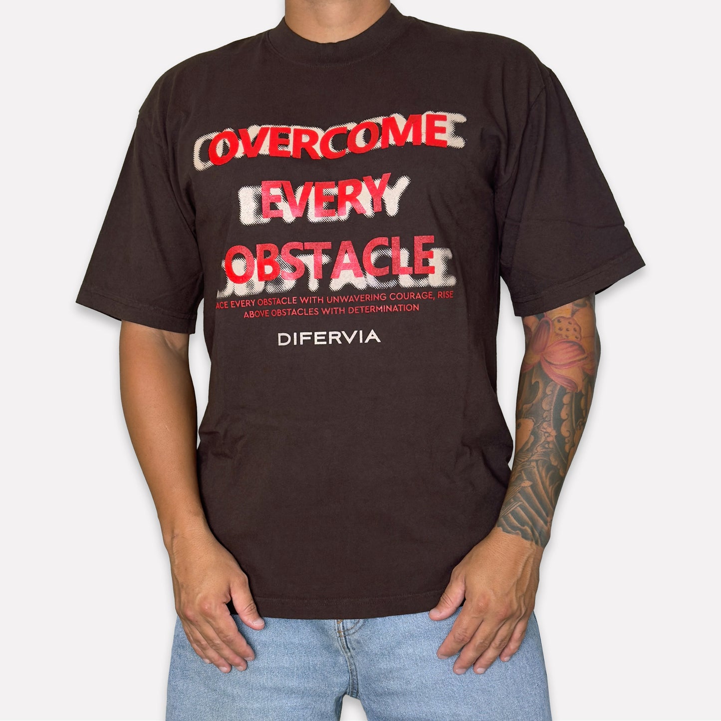 OVERCOME EVERY OBSTACLE, BROWN T-SHIRT